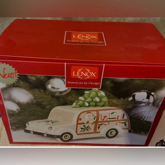 Lenox Holiday Station Wagon Cookie Jar with Santa & Christmas Tree New - Picture 3 of 3